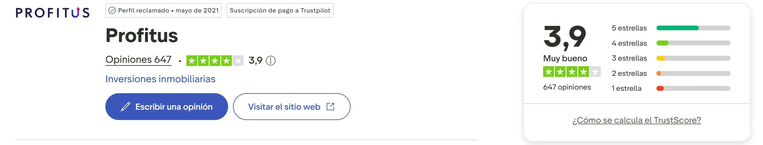 nota profitus en Trustpilot