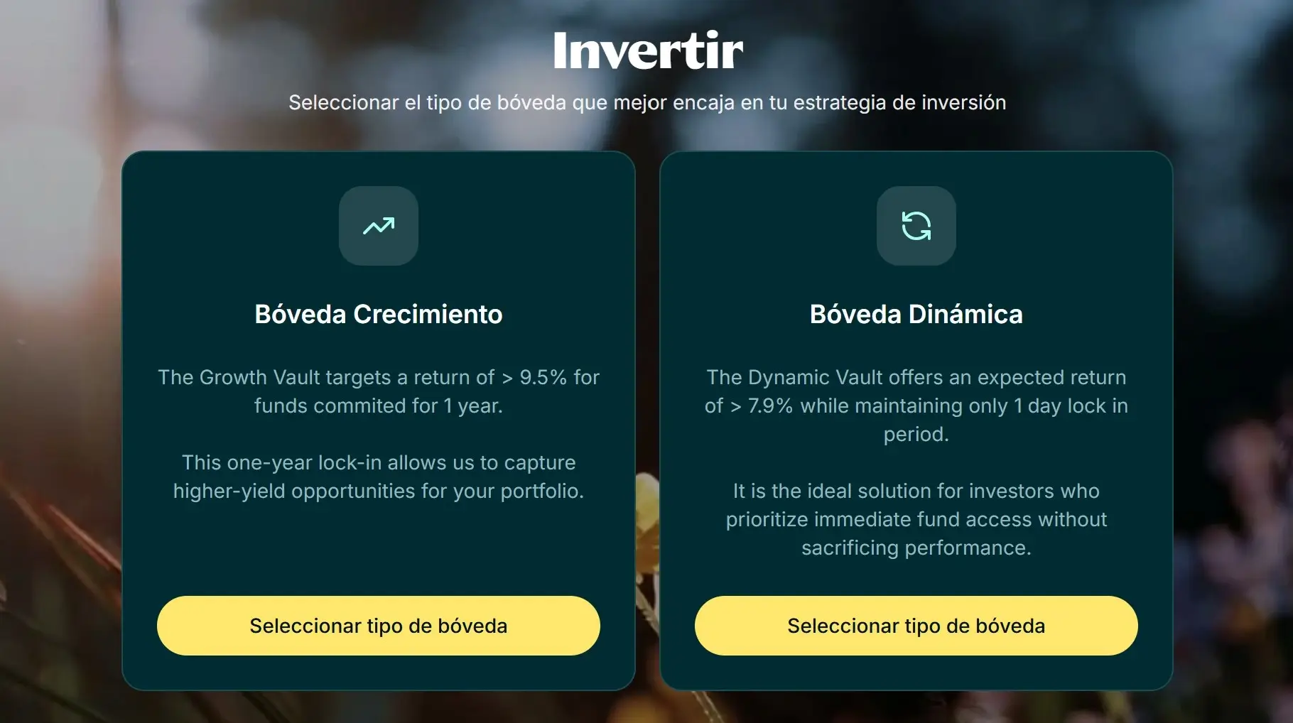 Tipos de inversión disponibles en Modena